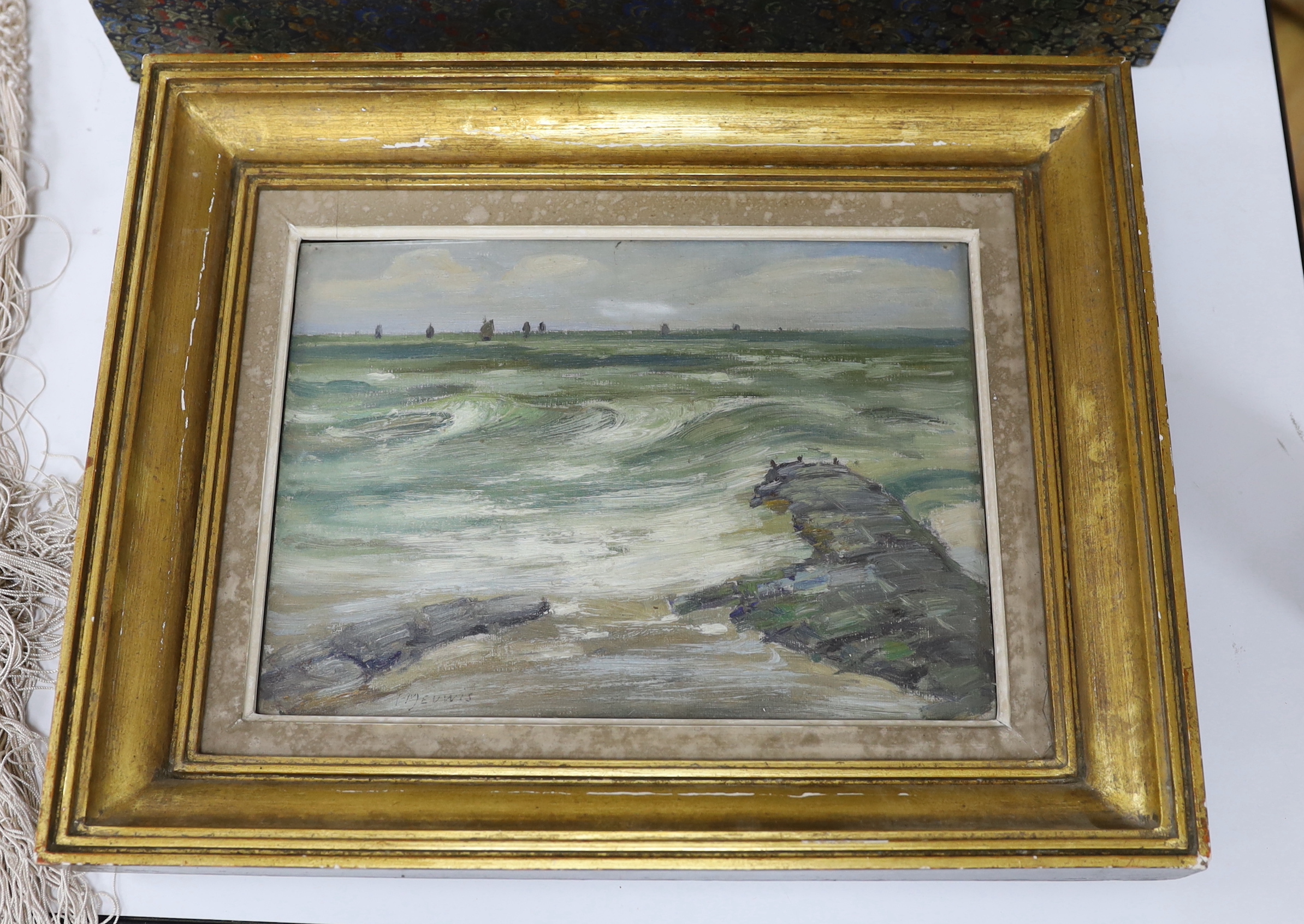 Henri Meuwis (Belgian, 1870-1935), oil on board, Coastal scene, signed 23 x 32cm